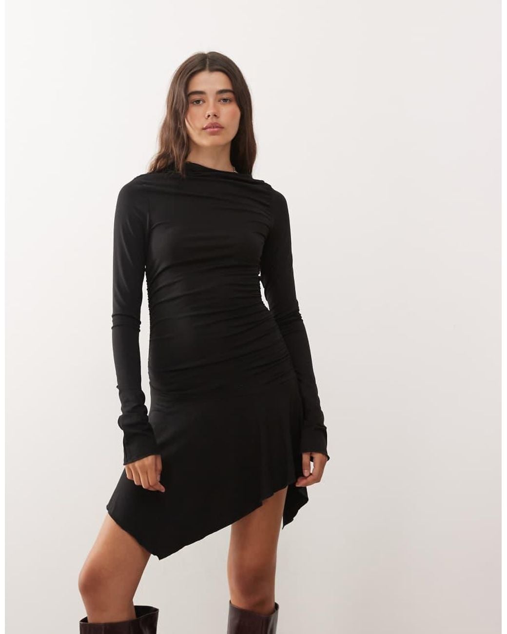 Weekday Natural Asymmetric Shoulder Long Sleeve Mini Dress