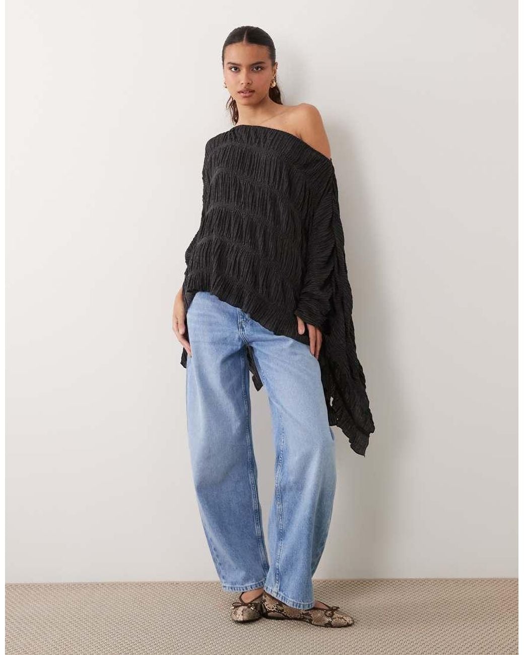 ASOS Black Textured Fabric Asymmetric Half Sleeve Cape