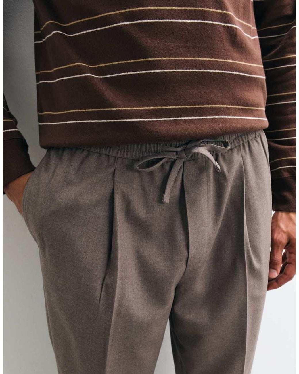 ASOS Gray Tailored Pull On Tapered Flannel Trousers for men