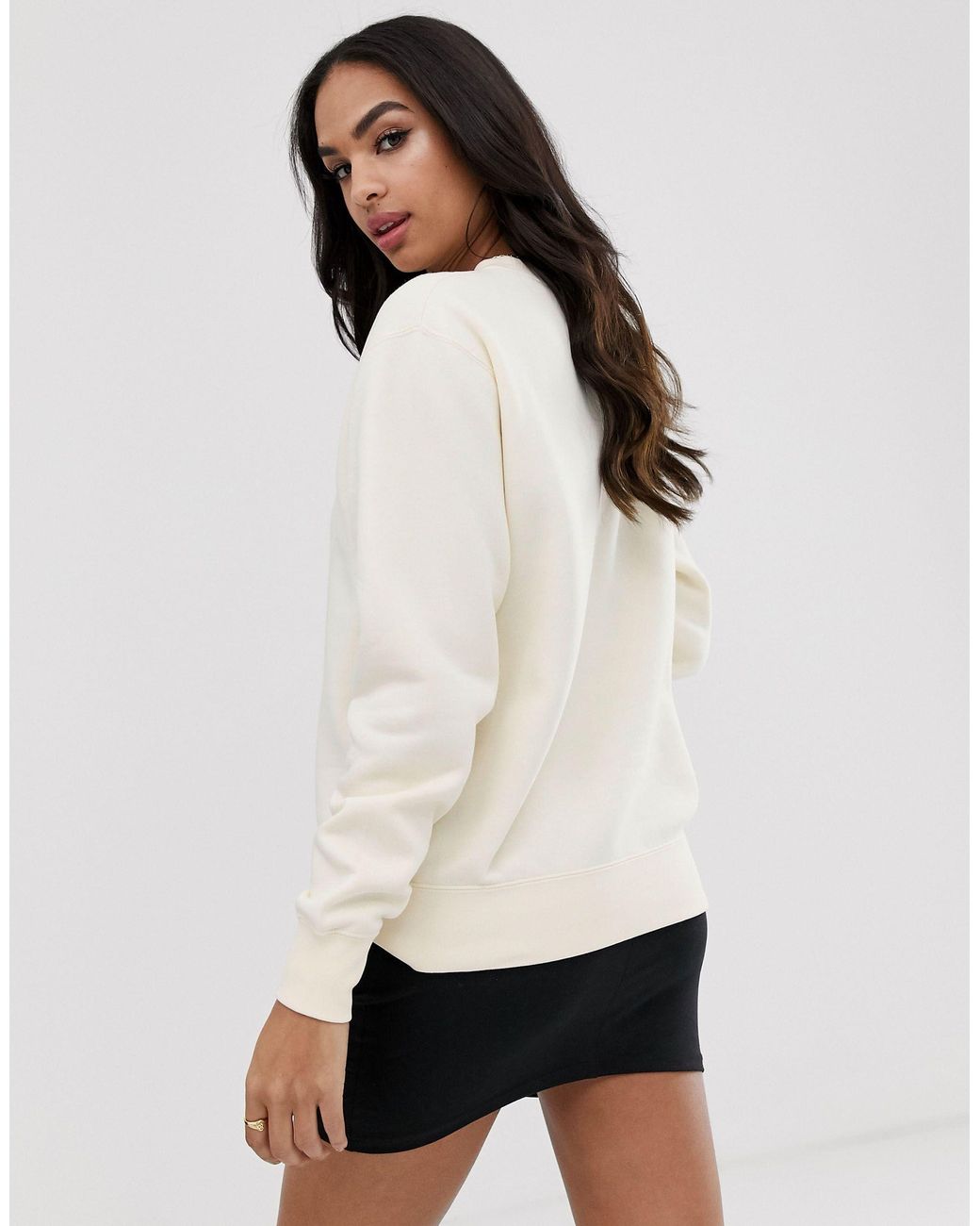 Nike Cream Mini Swoosh Oversized Sweatshirt in Natural Lyst UK