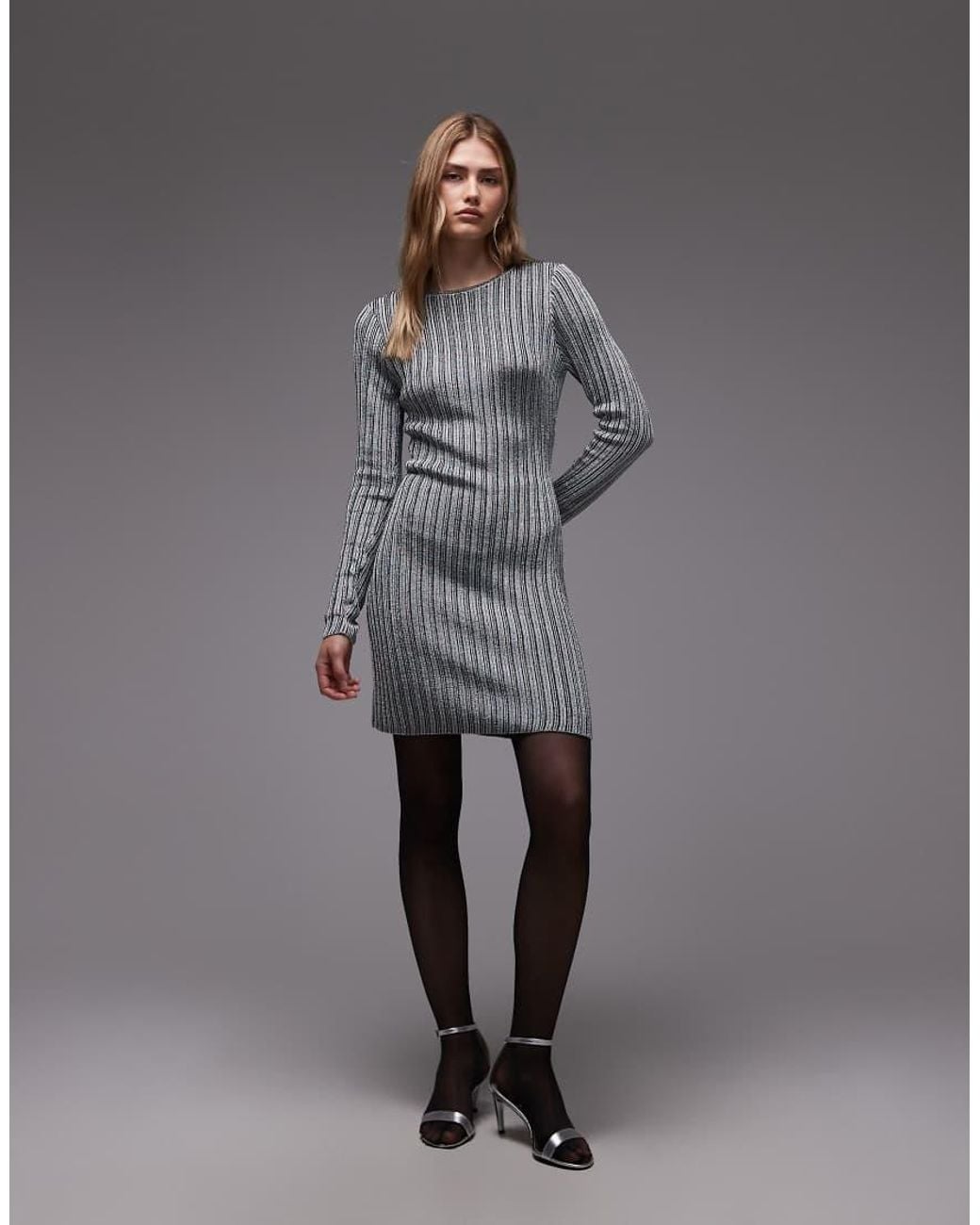 & Other Stories Gray Long Sleeve Rib Jersey Mini Dress
