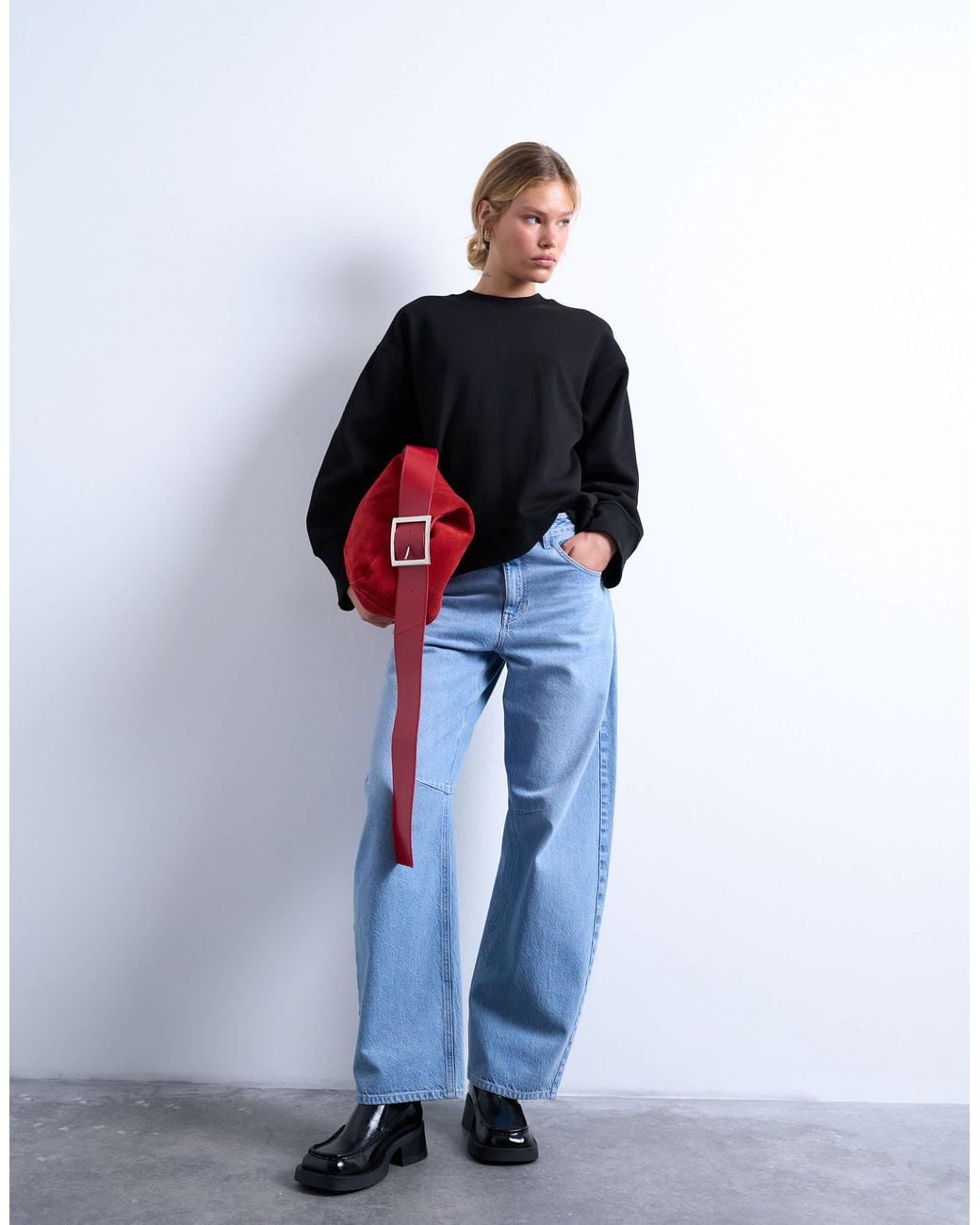 TOPSHOP Black Clean Oversized Deep Cuff Sweat