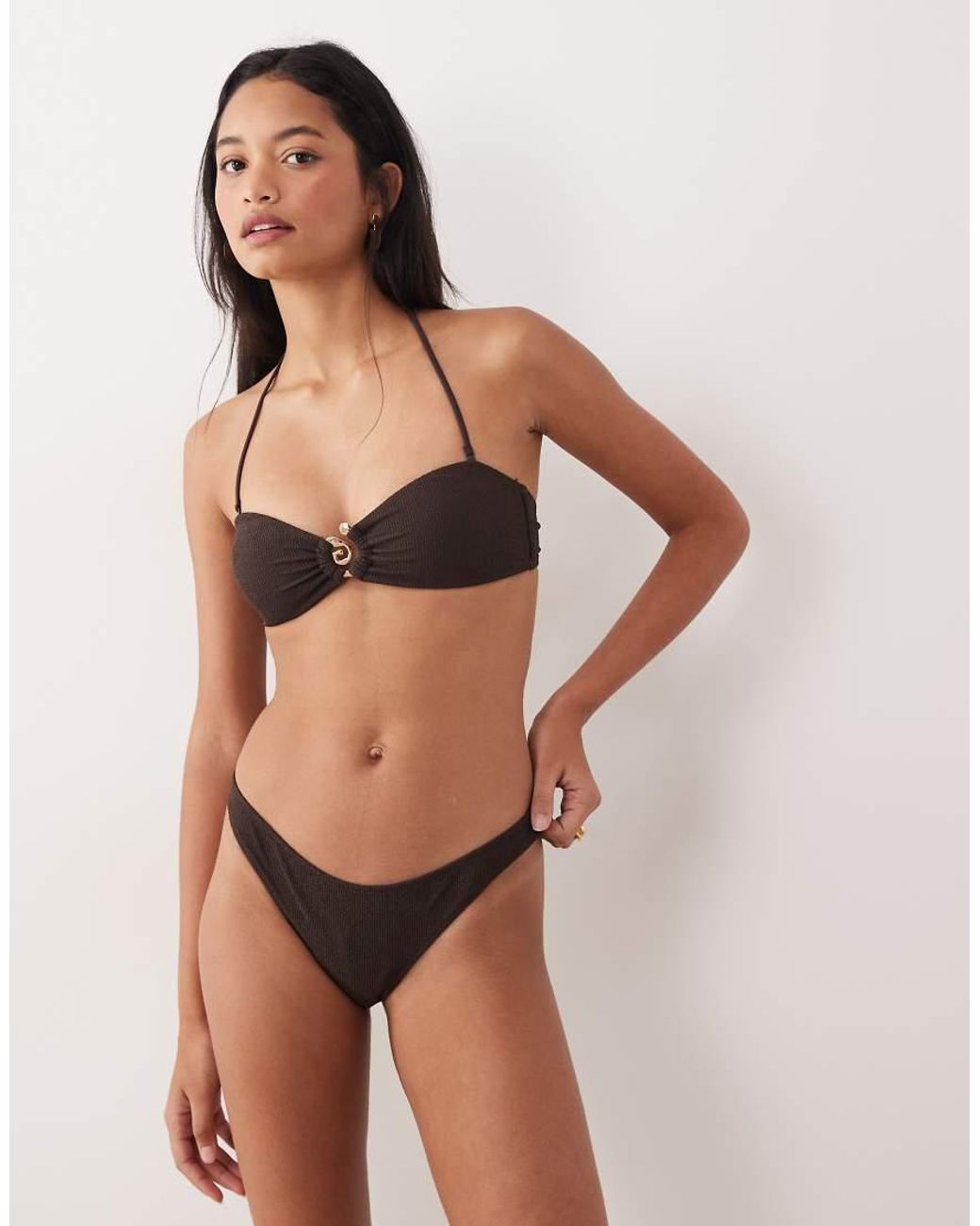 Mango Brown Crinkle Effect Bikini Bottom