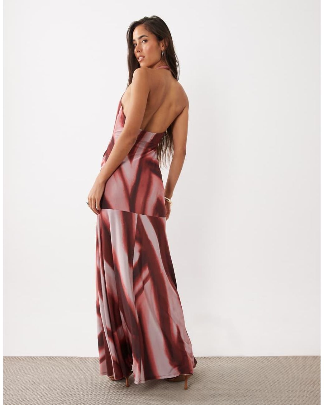 ASOS Multicolor Halterneck Maxi Dress With Twisted Waist Detail