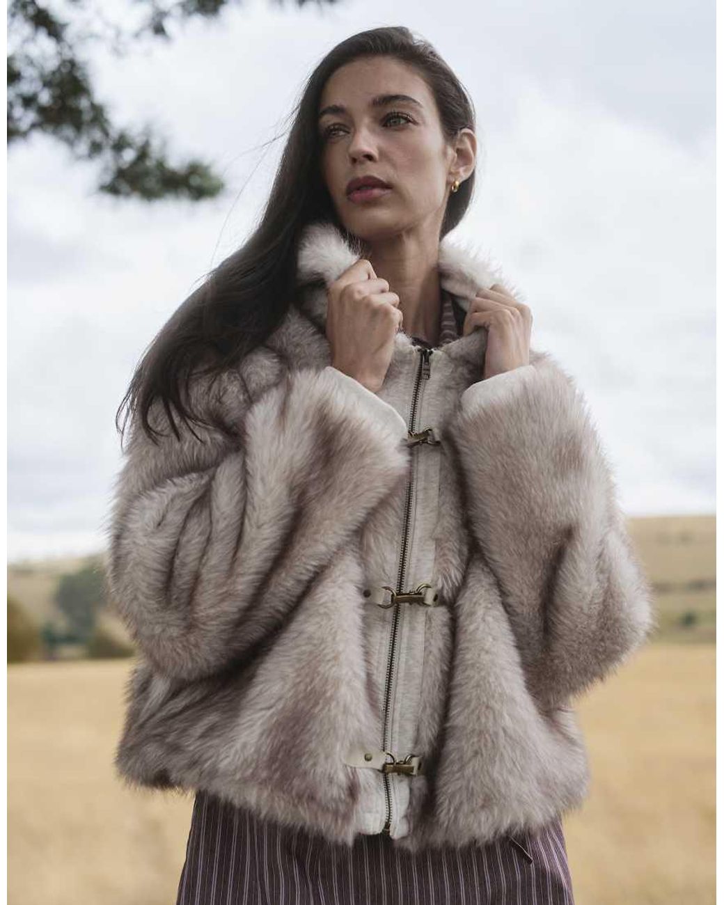 Daisy Street Brown Buckle Faux Fur Coat With Hood