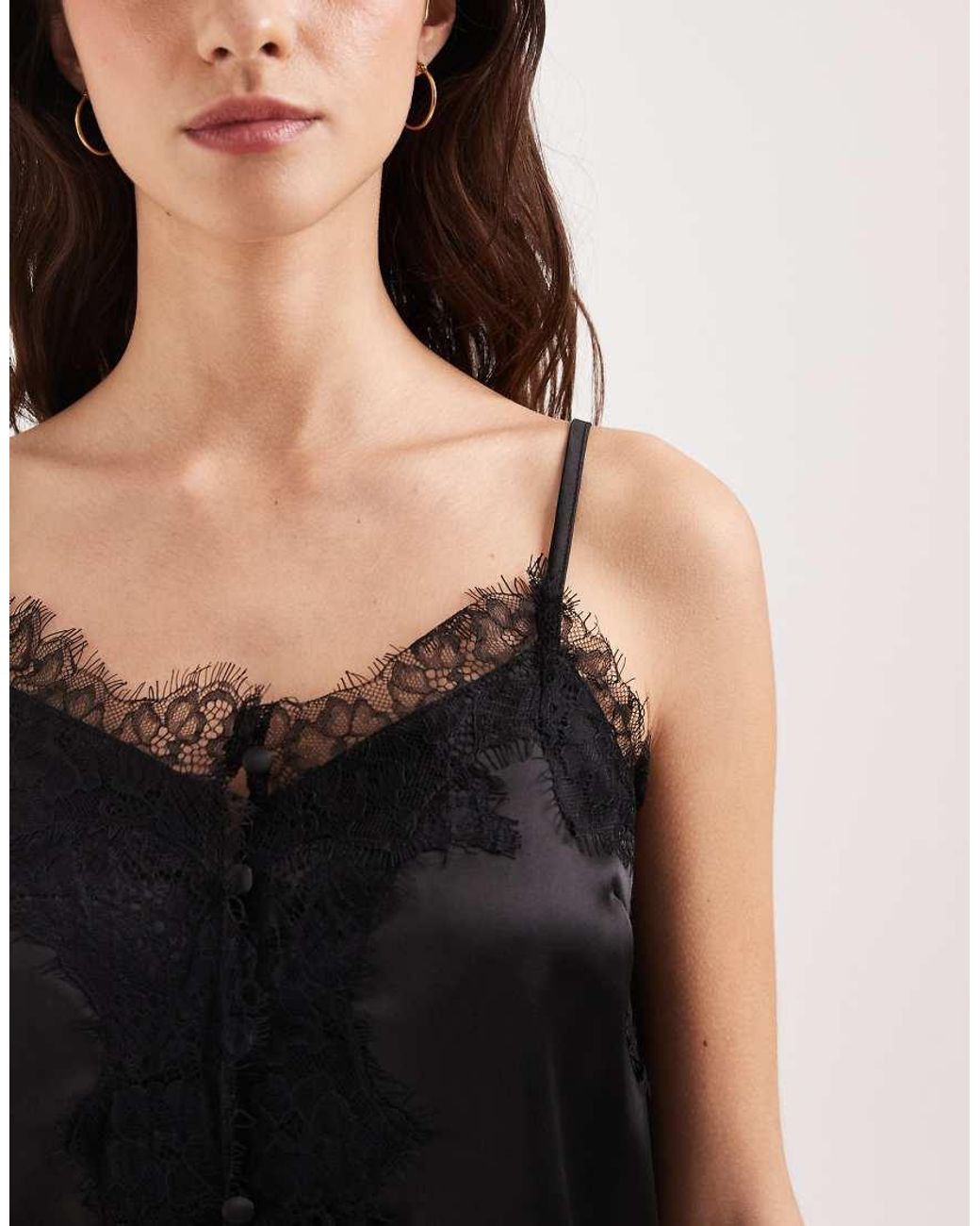 ASOS Black Satin Lace Trim Tie Cami Top