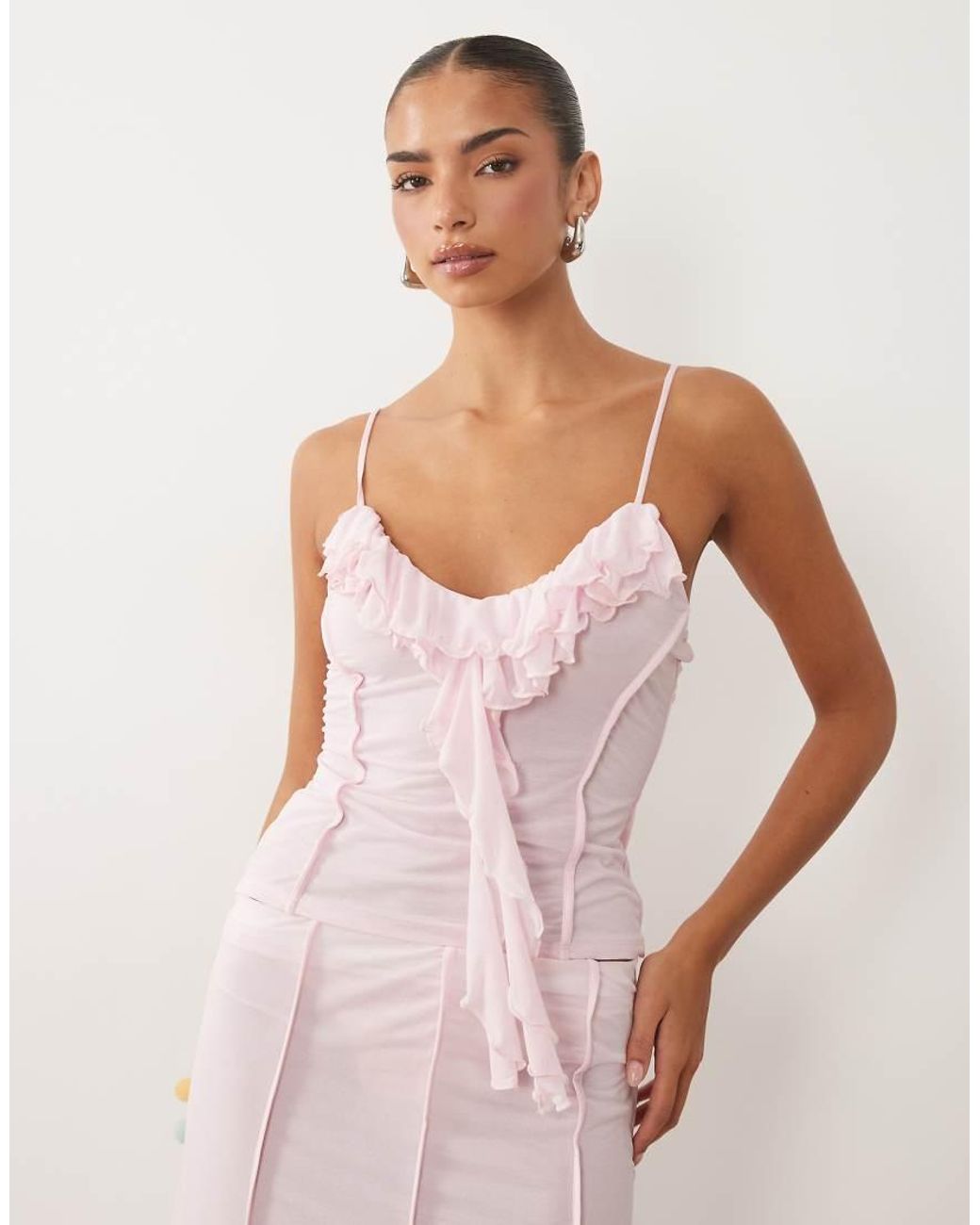 ASOS Pink Co-ord Stretch Chiffon Ruffle Cami Top