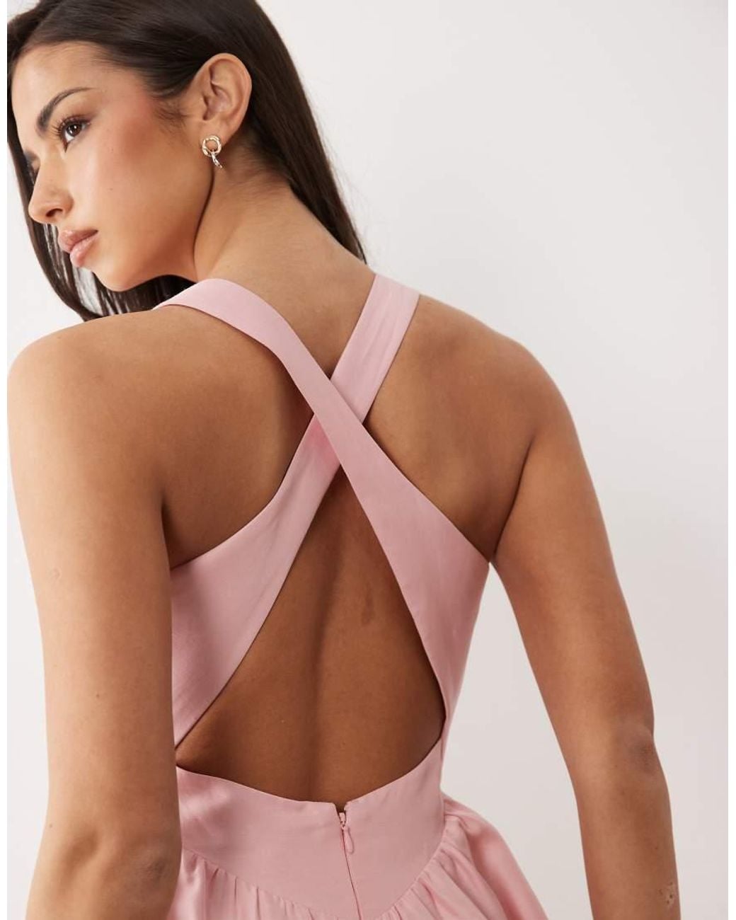 Forever New Pink Linen Cross Back Midi Dress