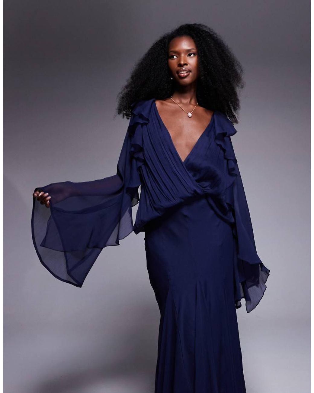 ASOS Slouchy Hip Ruffle Maxi Dress With Godets in Blue | Lyst UK