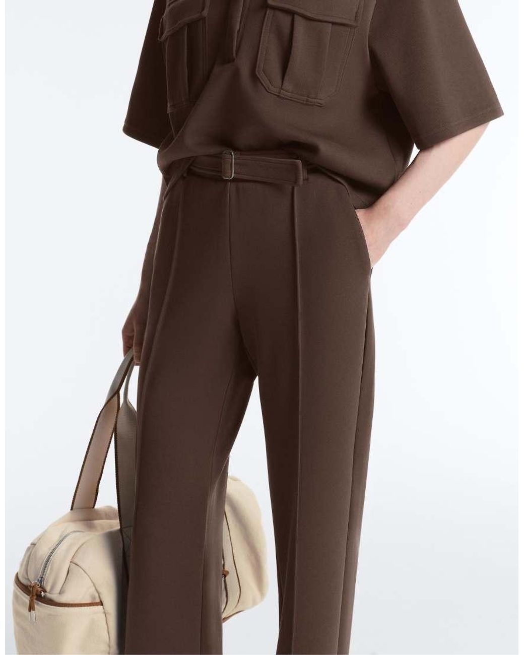 Oysho White Slim Low-Rise Trousers With Cotton Piqué Pintuck