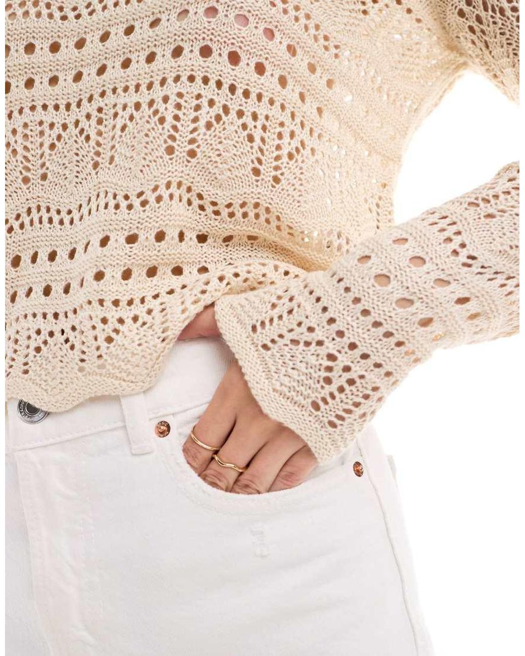 Jdy White Boatneck Broderie Long Sleeve Top