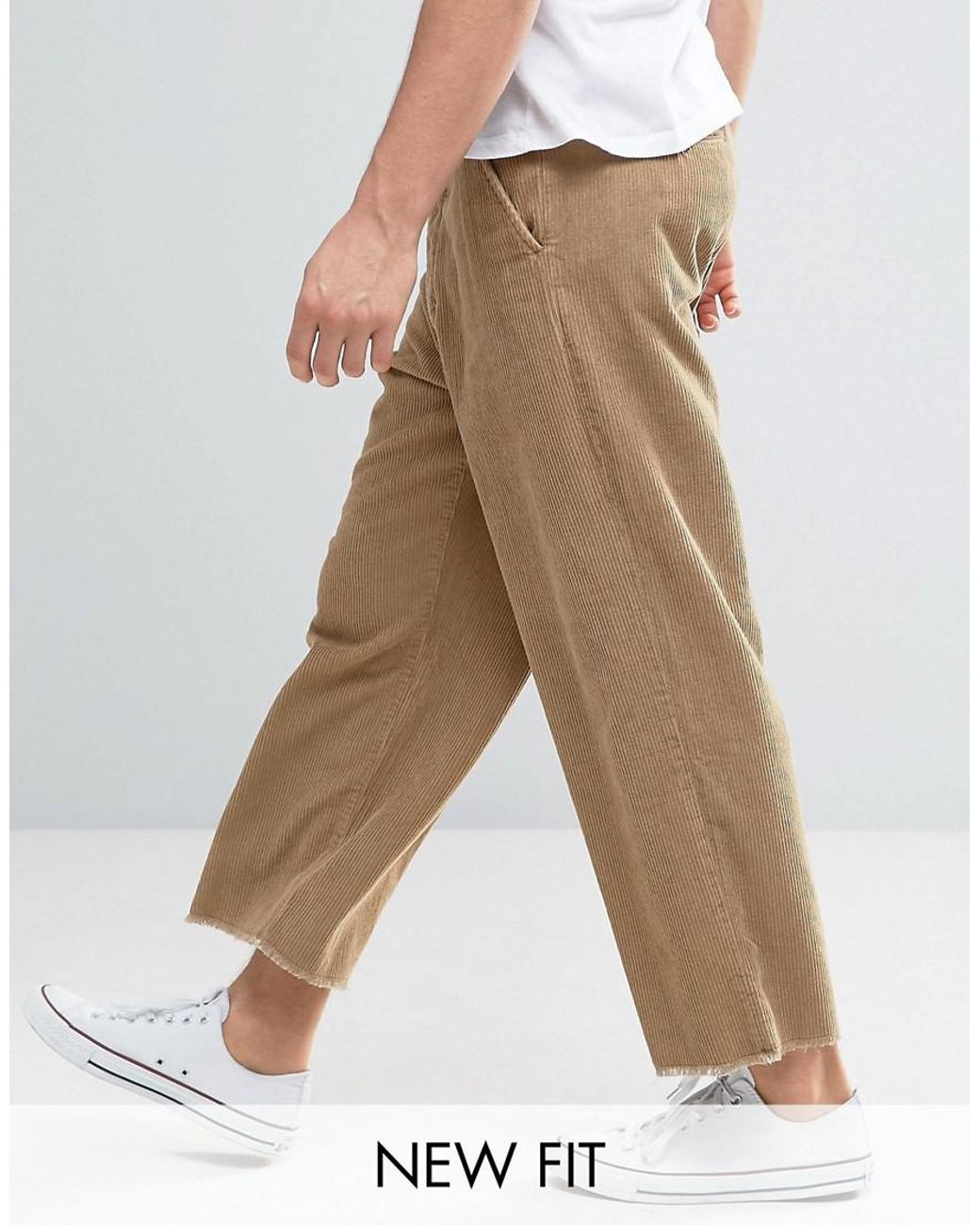 ASOS Oversized Cropped Pants With Raw Hem In Stone Cord for Men | Lyst