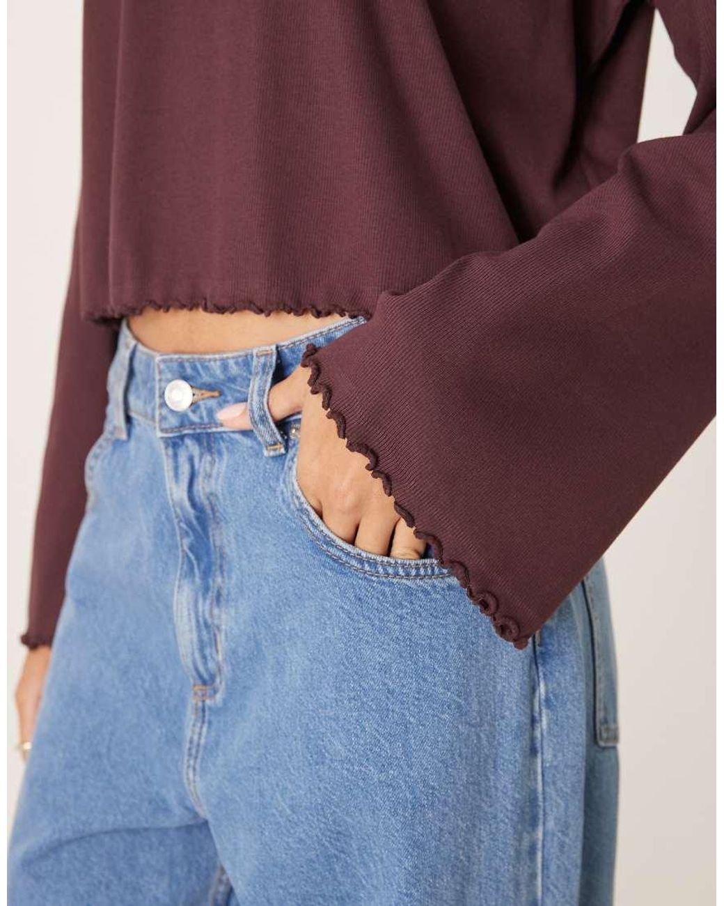 ASOS Red Lettuce Hem Long Sleeve T-shirt