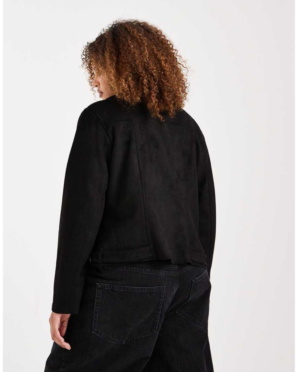 Vero Moda Black Faux Suede Biker Jacket With Washed Effect