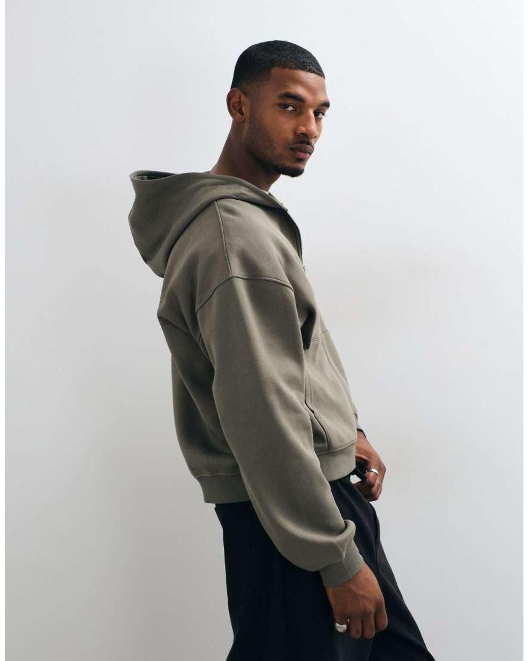 ASOS Gray Essentials Oversized Boxy Zip Up Hoodie for men