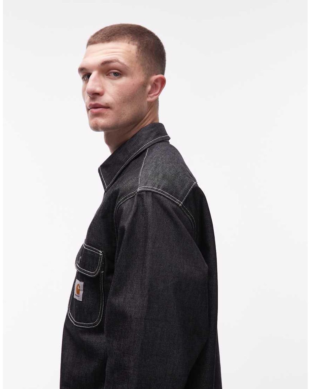 Carhartt Black Tigan Rigid Denim Shirt With Contrast Stitching for men
