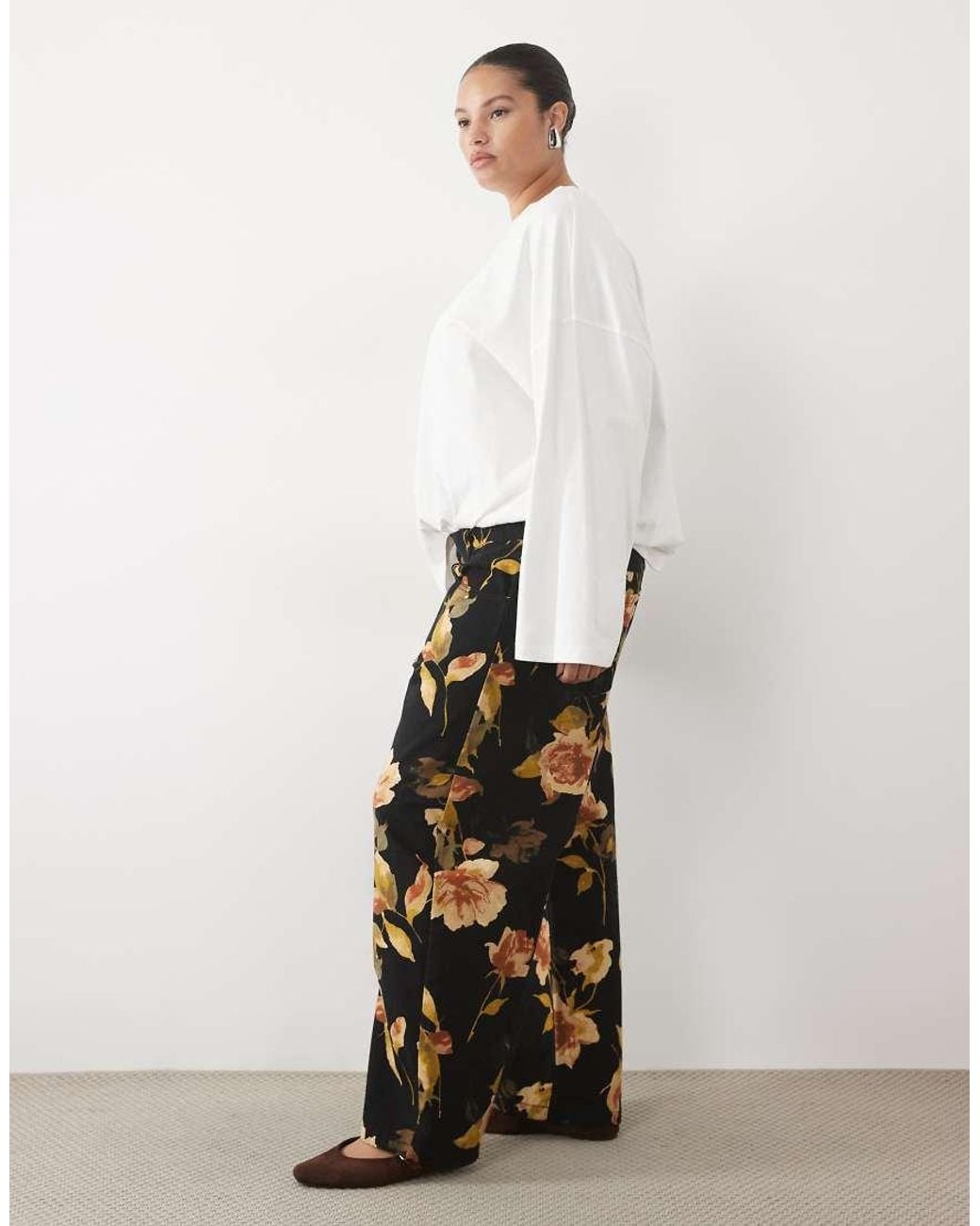 ASOS White Asos Design Curve Printed Barrel Leg Trouser