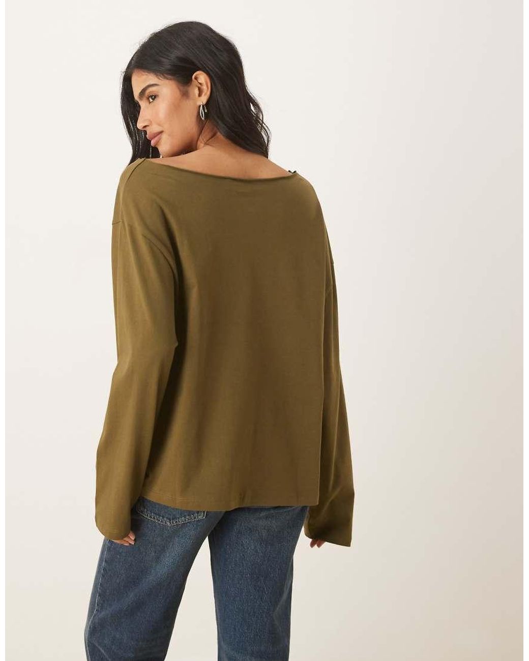 ASOS Natural Off Shoulder Long Sleeve Tee