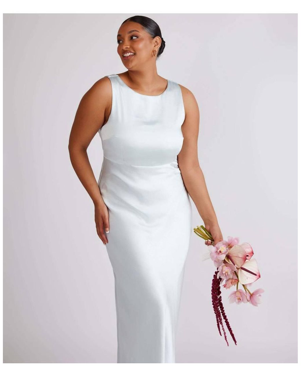 Six Stories White Cowl Back Satin Bridesmaid Dress