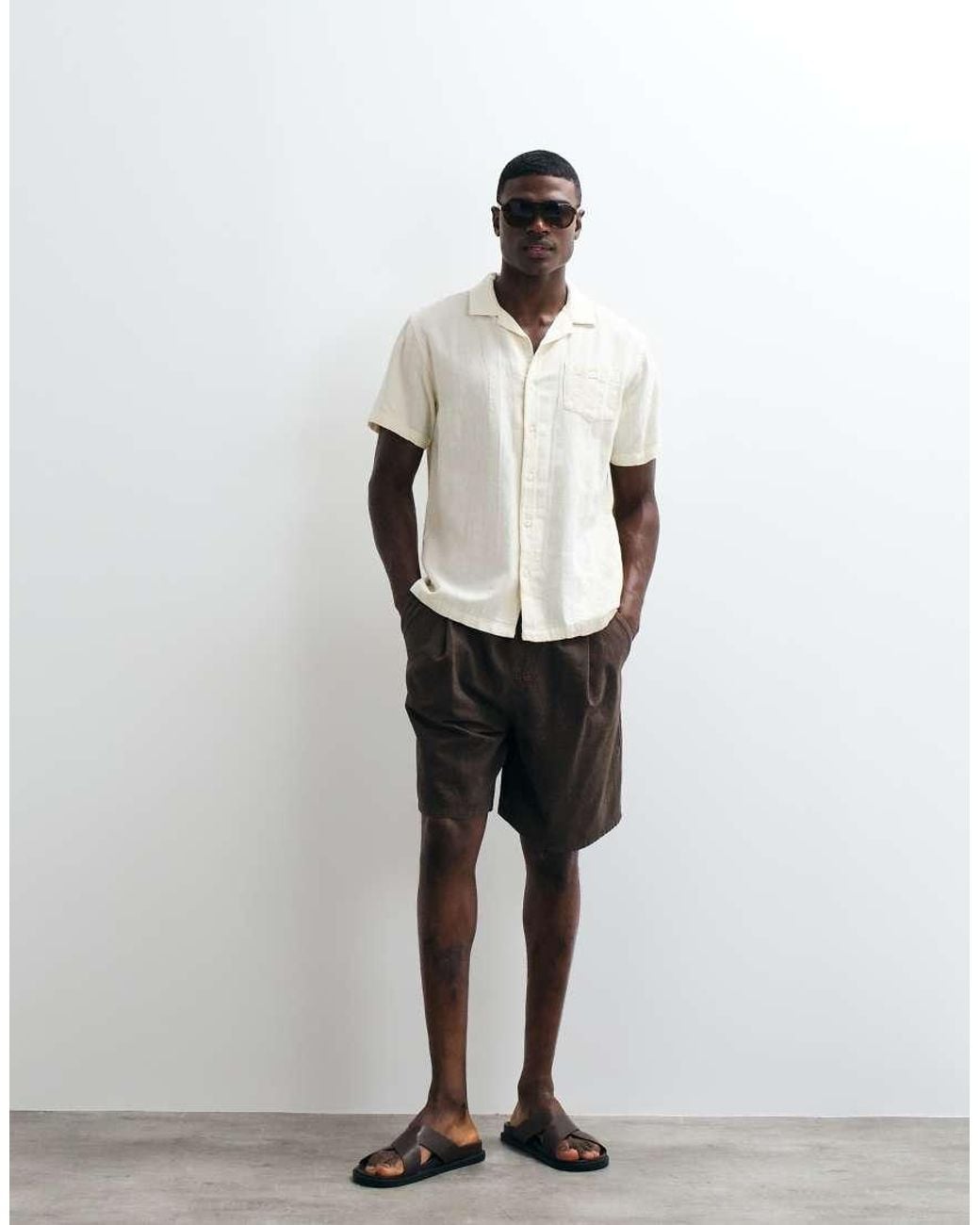 Brave Soul White Short Sleeve Shirt With Revere Collar for men