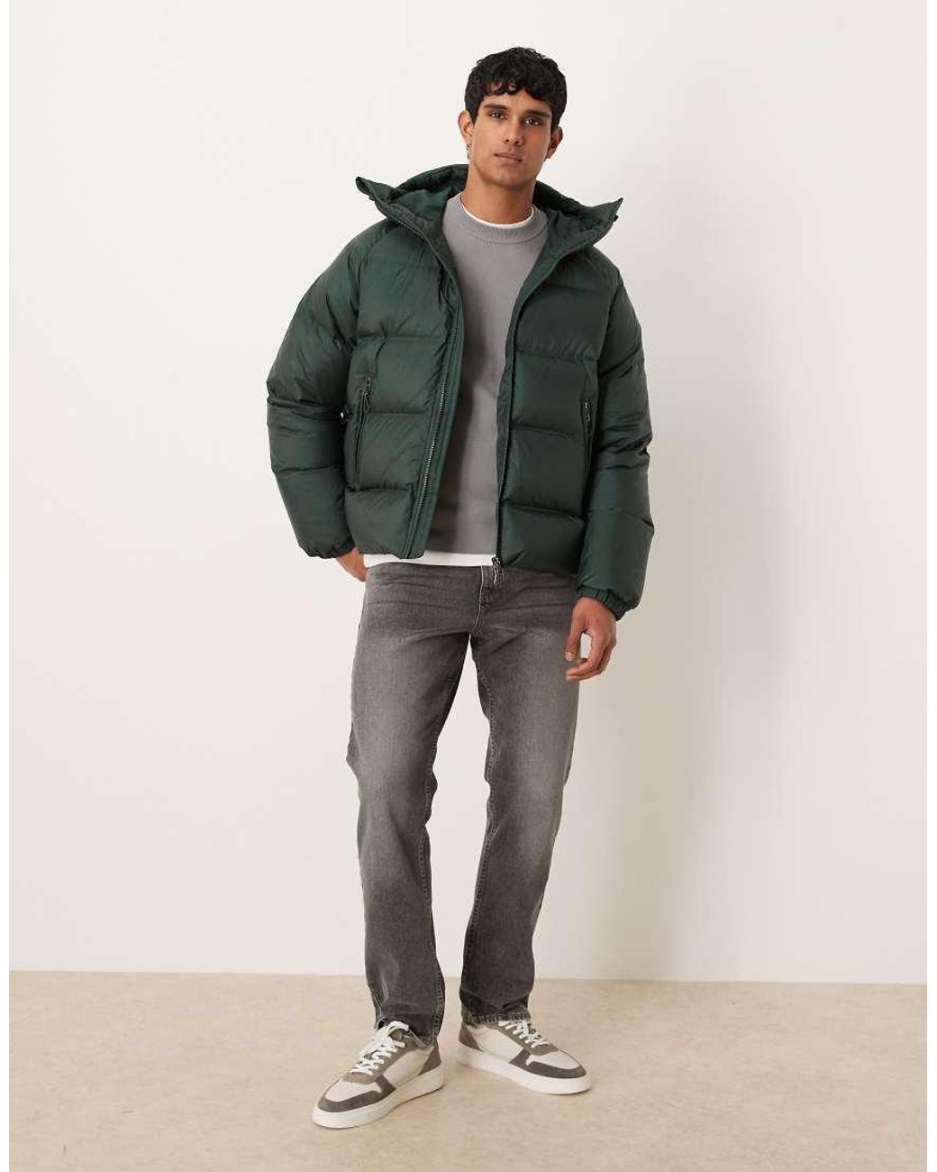 ARKET Green Sporty Down Jacket With Hood for men