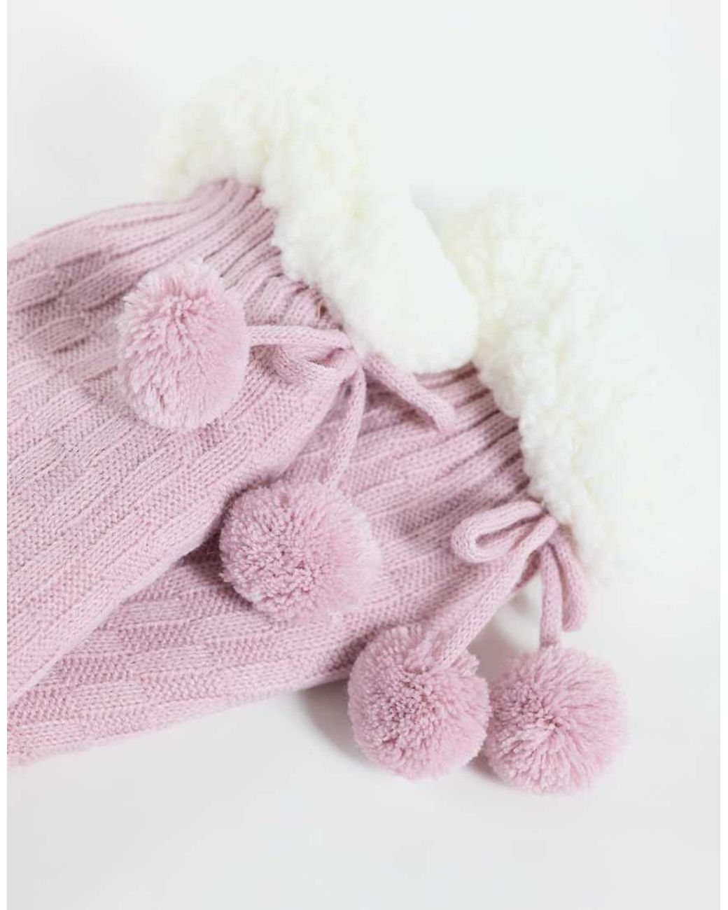 Chelsea Peers Pink Borg Trim Tie Detail Grip Slipper Socks