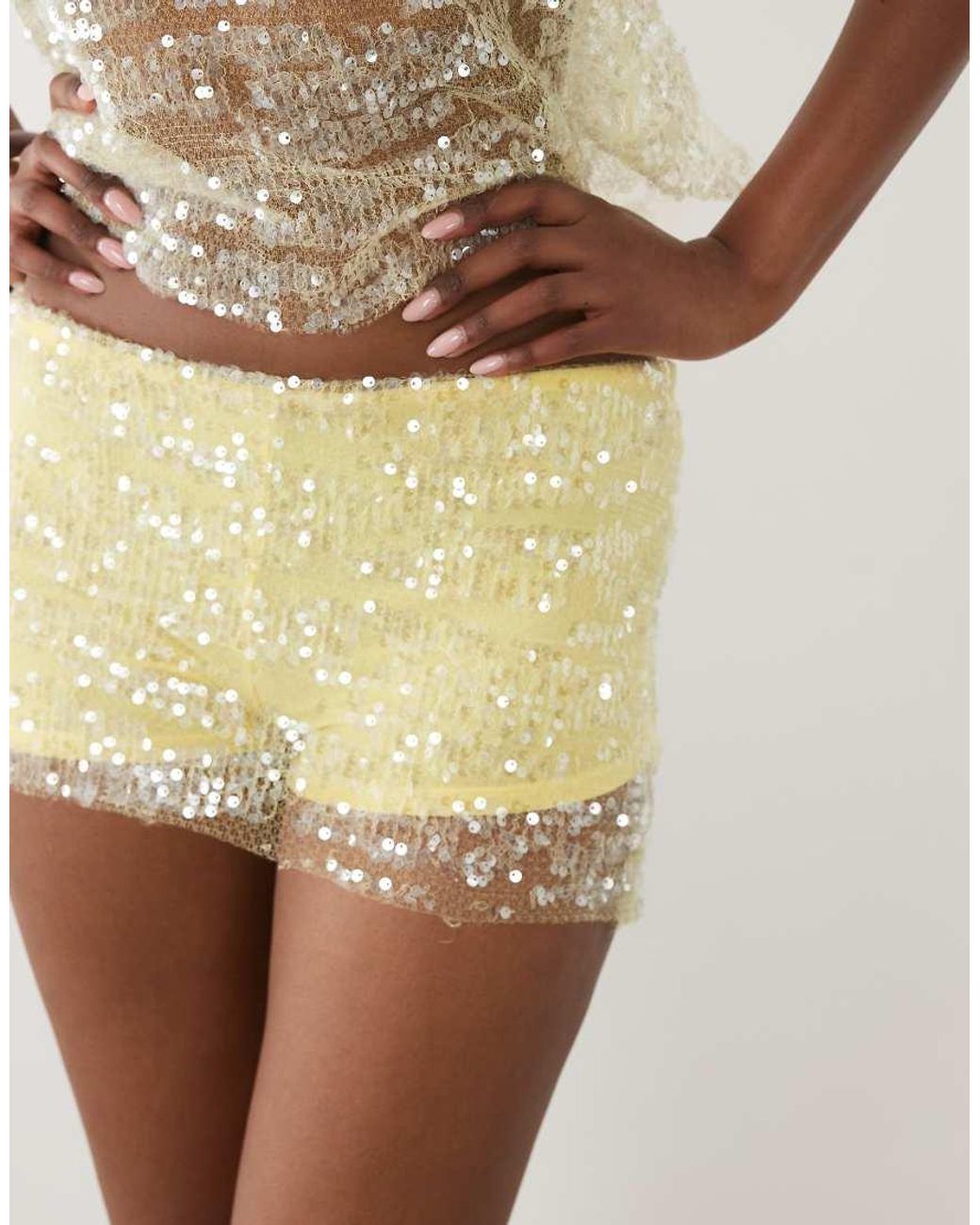 ASOS Natural Slinky Sequin Co-ord Shorts