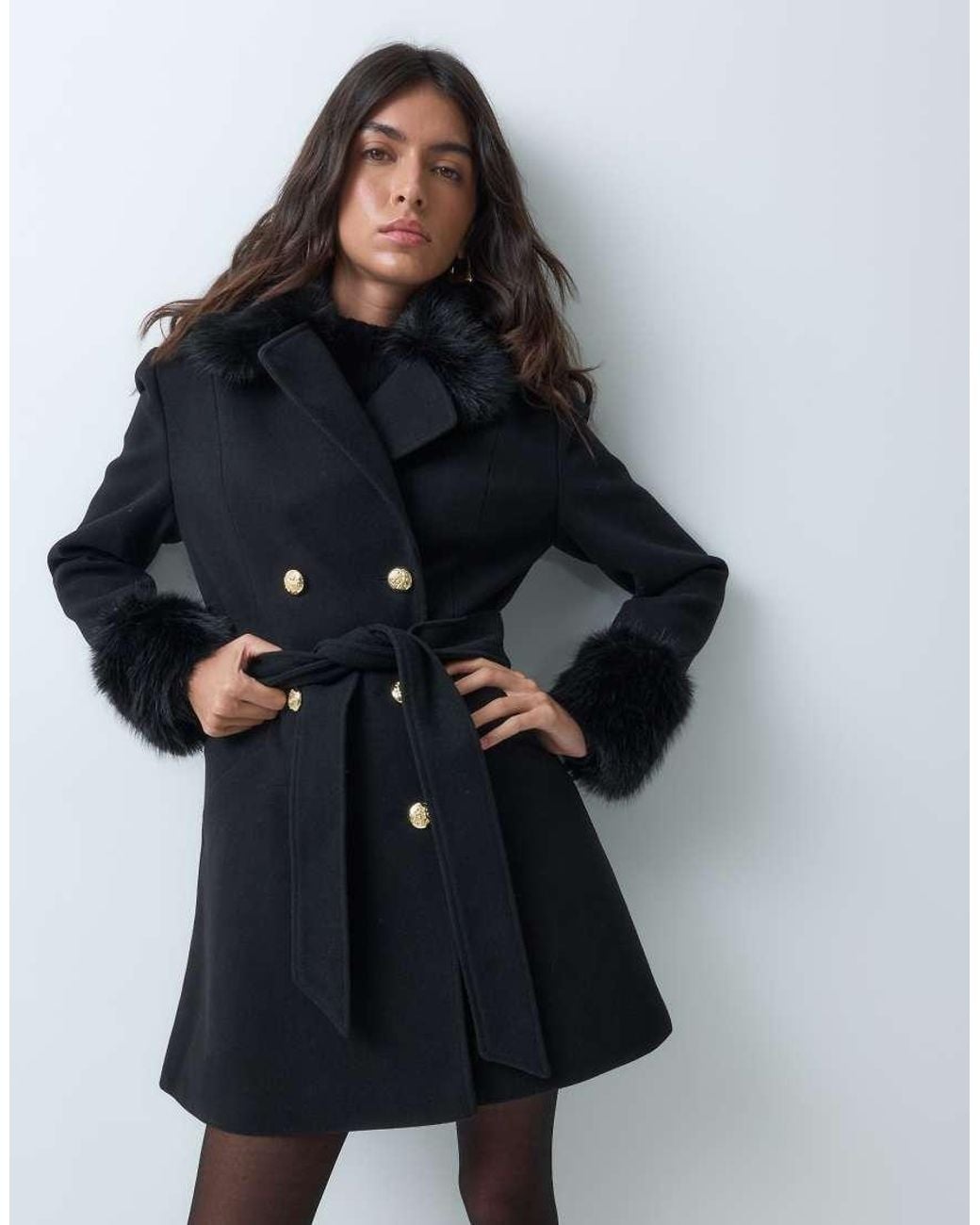 Miss Selfridge Black Formal Belted Coat