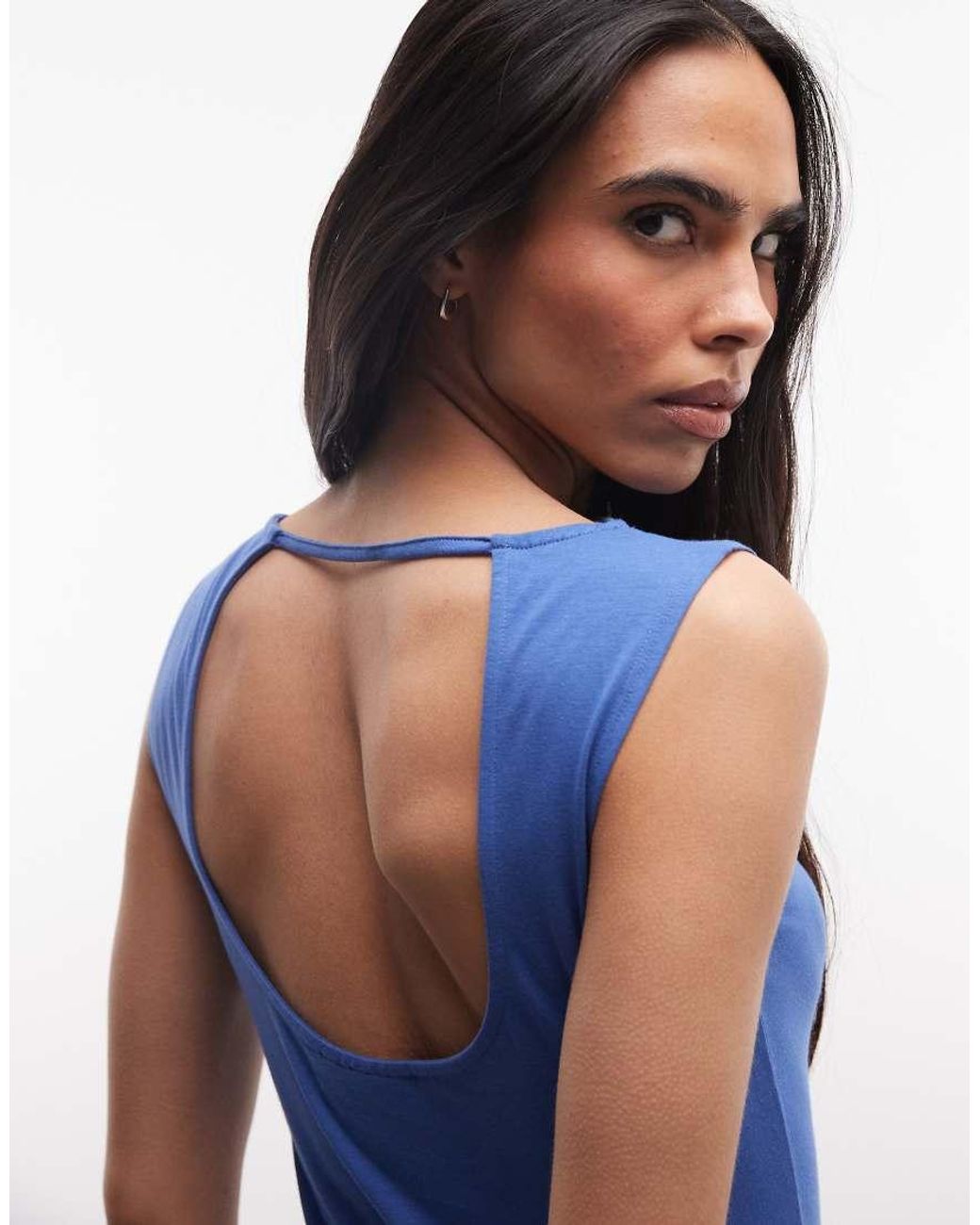 Weekday Blue Slash Neck Tank Top With Open Back