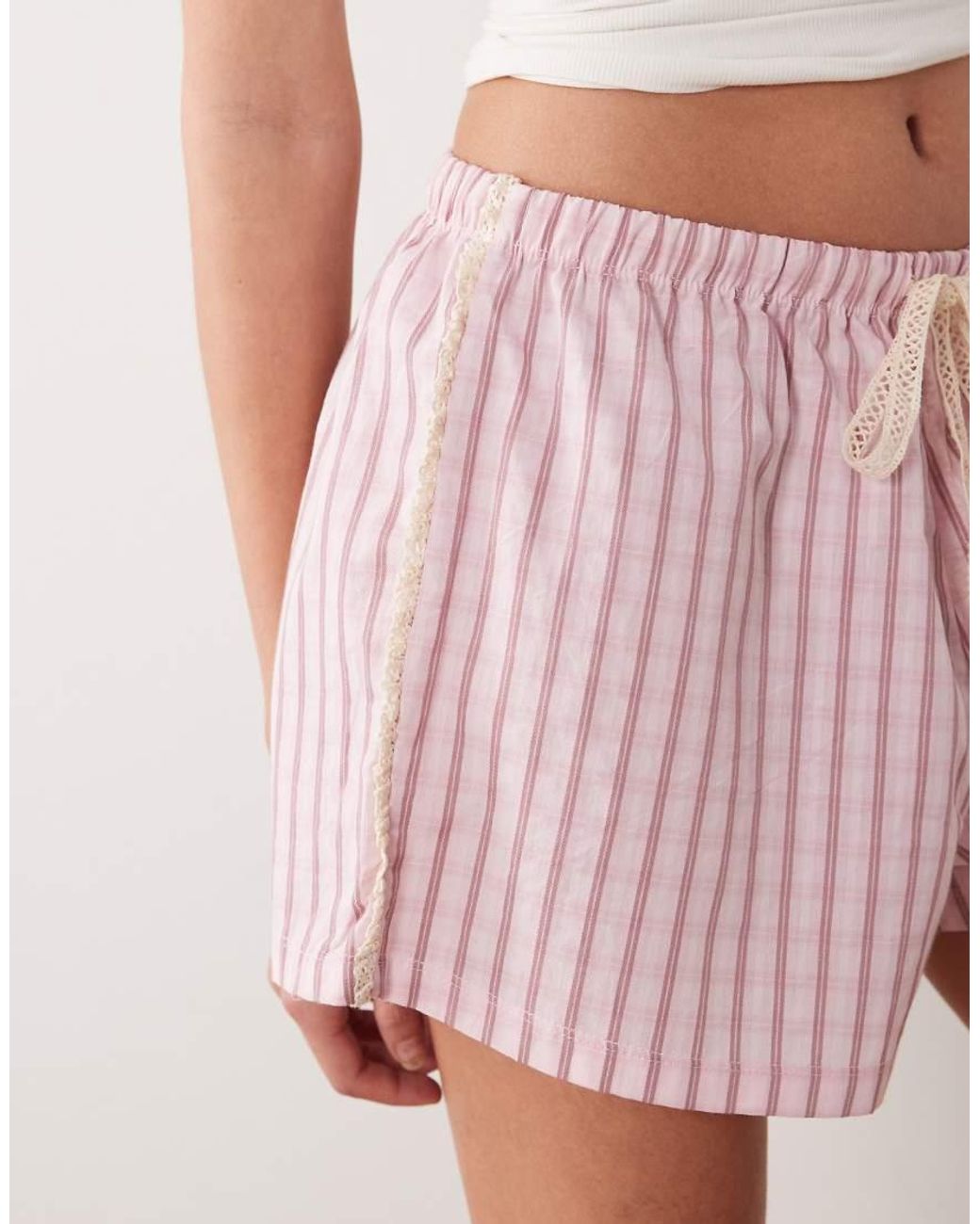ASOS Pink Pyjama Boxer Short With Lace Trim Waistband