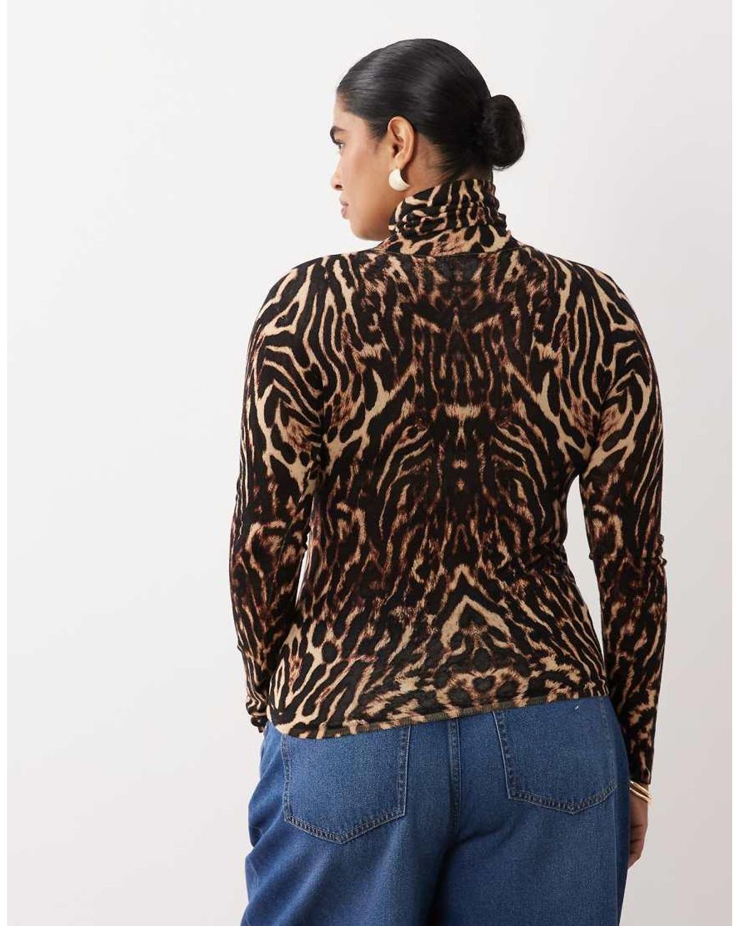 ASOS Brown Asos Design Curve Second Skin Sheer Knit Roll Neck