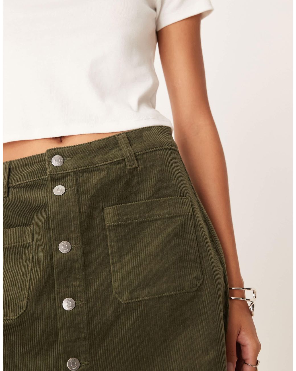 Jdy Natural Cord Button Through Mini Skirt