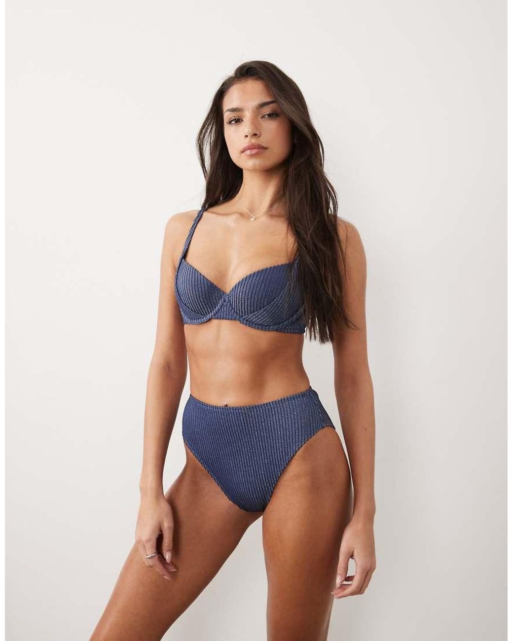 ASOS Blue Riddy Sintra Glitter Rib Padded Push-up Underwire Bikini Top
