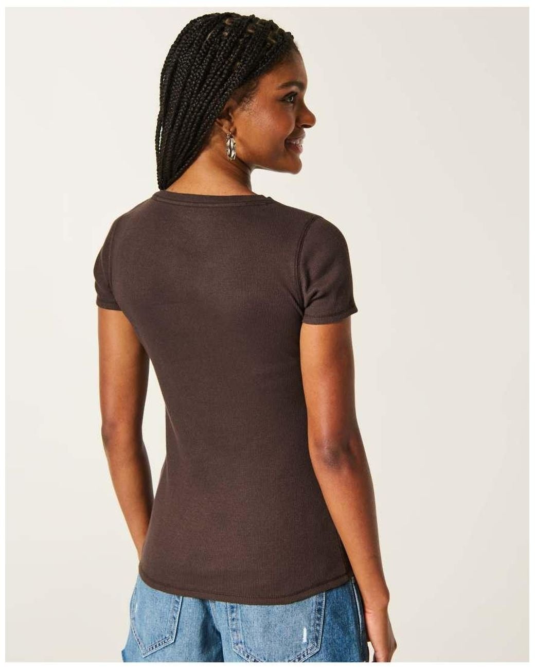 Hollister Brown Short-Sleeve Logo Graphic Henley