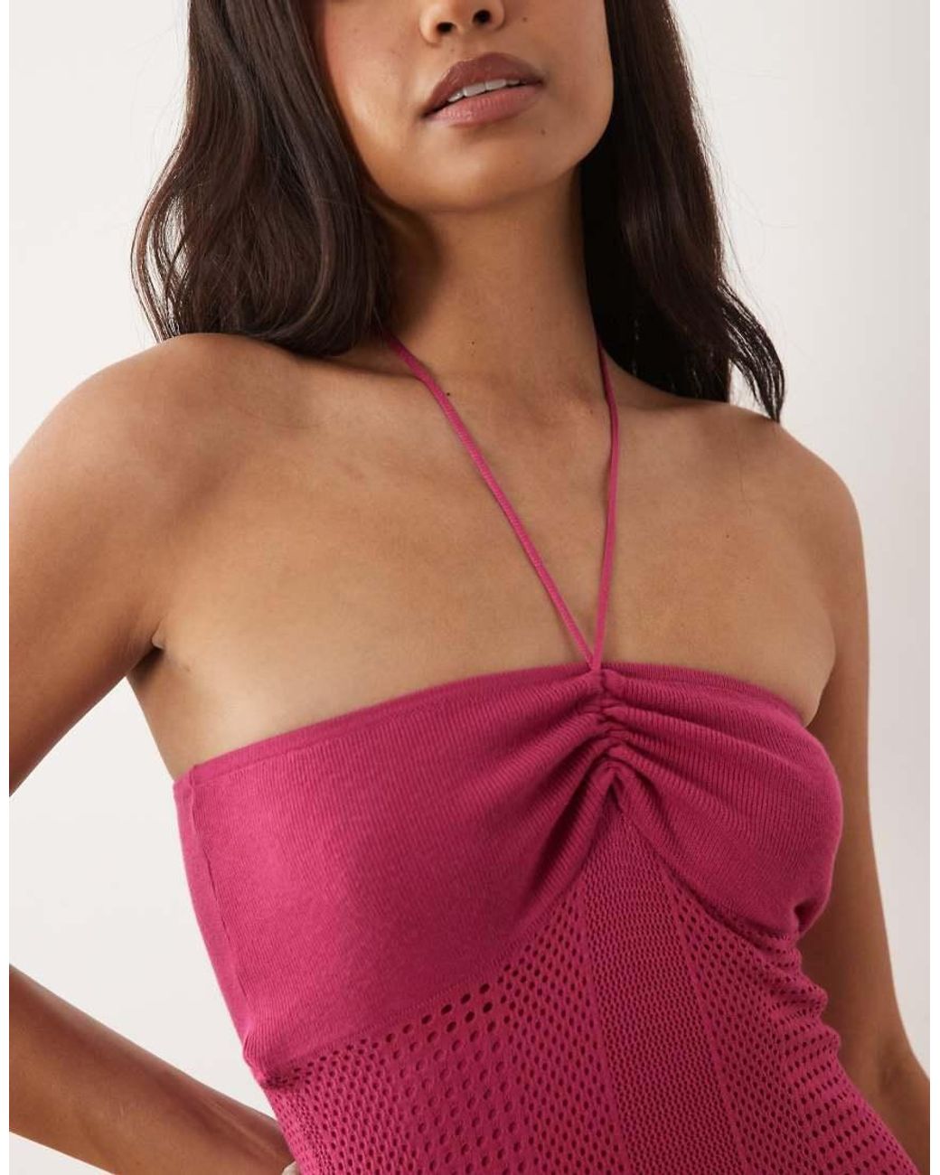 Mango Pink Teen Knit Halterneck Maxi Dress