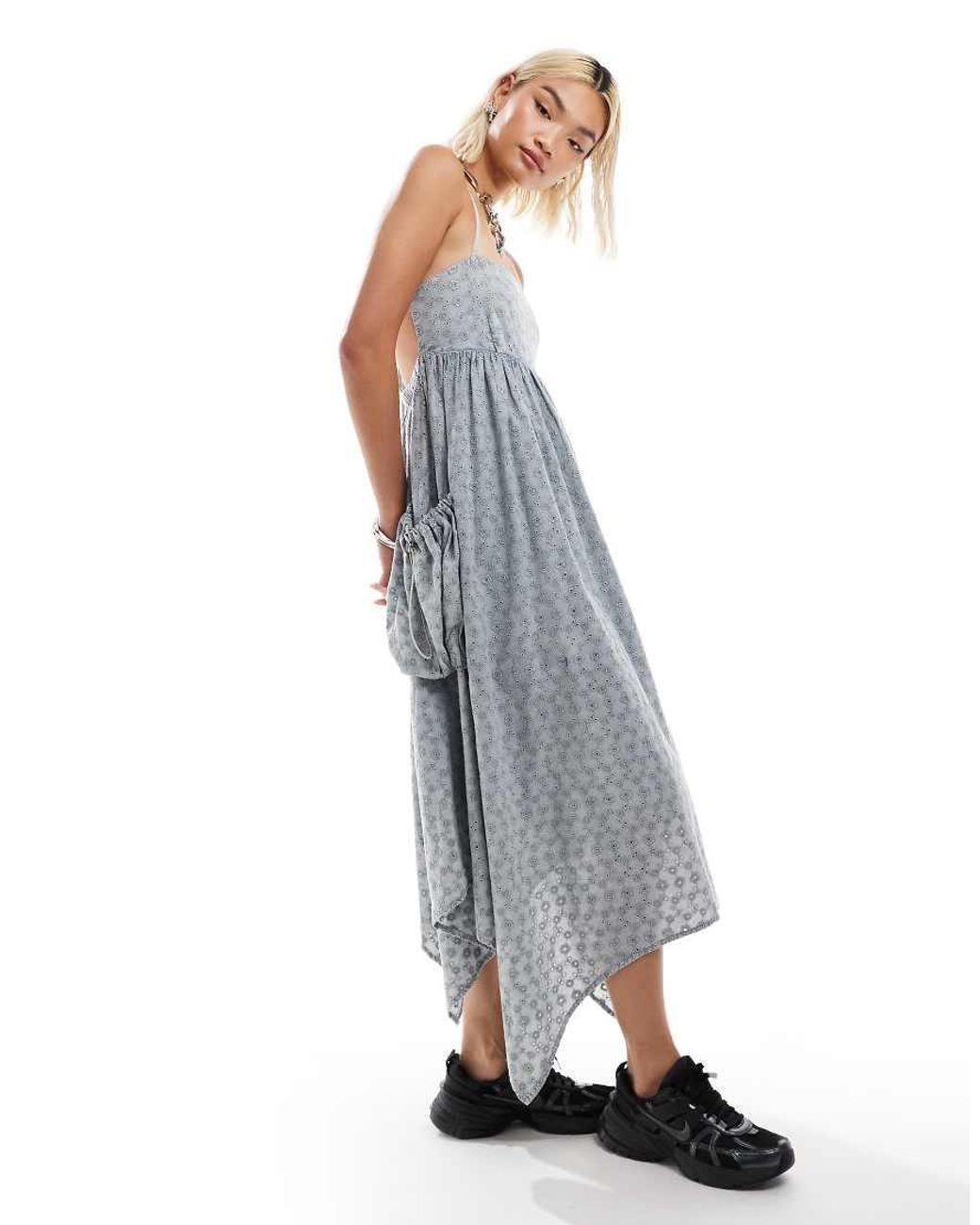 Collusion Broderie Babydoll Dress With Utility Pocket Washed in Grey Lyst UK