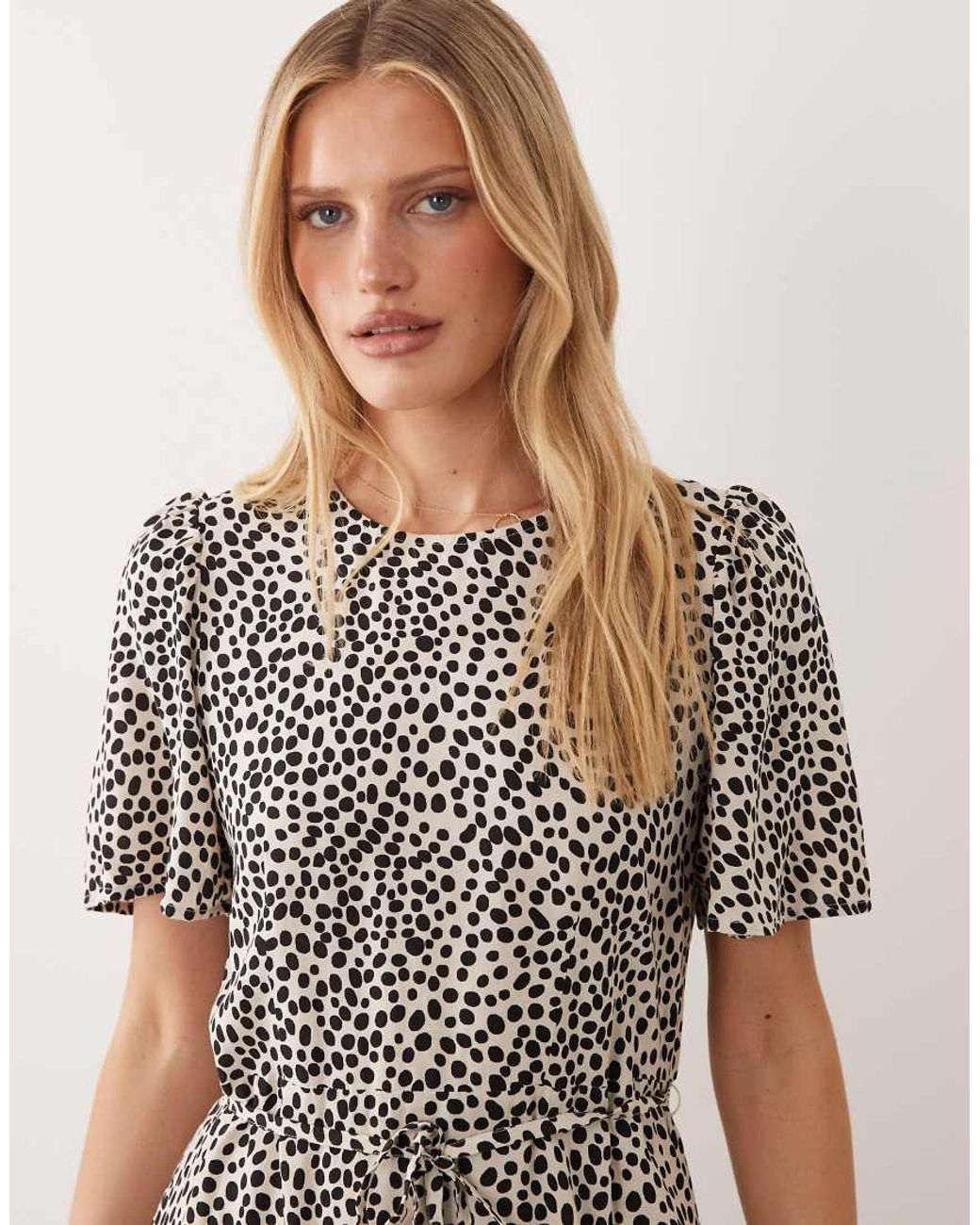 Vila Gray Tie Waist Polka Dot Midi Dress