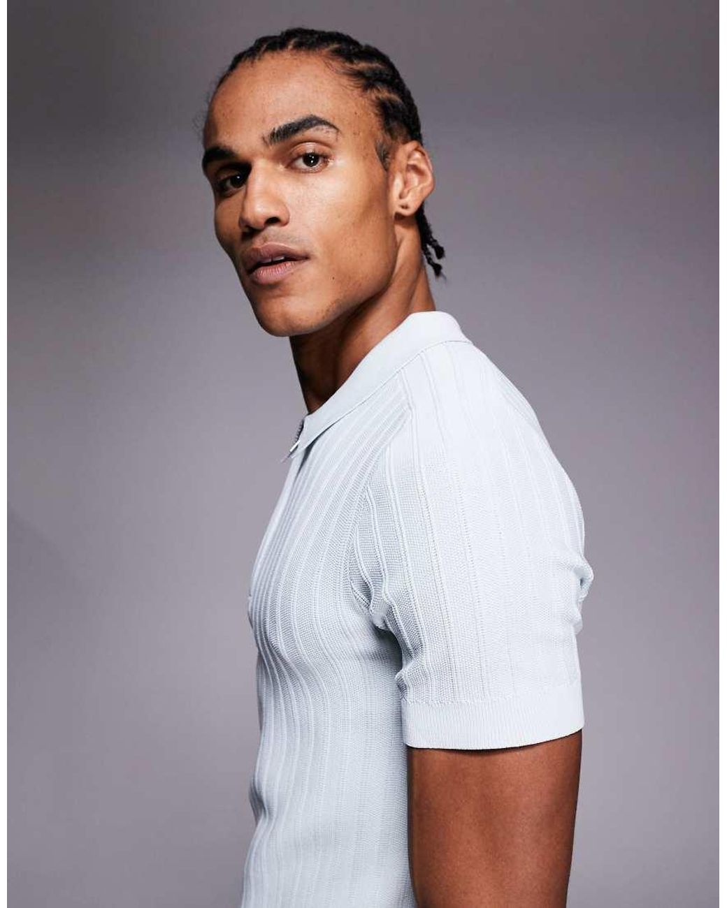 River Island Blue Ribbed Muscle Polo for men