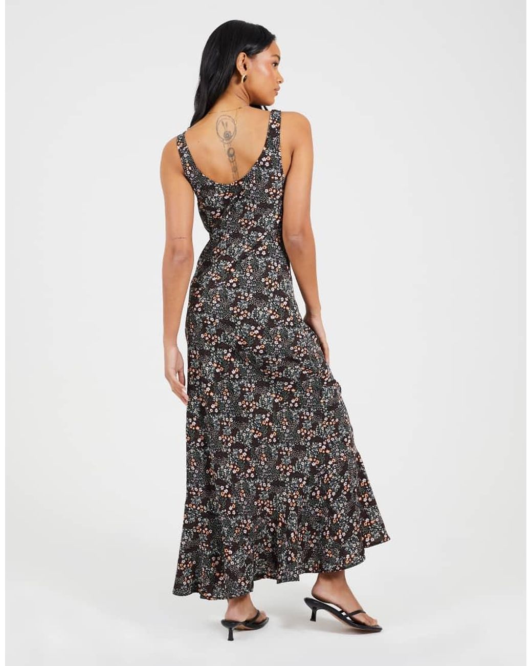 Brave Soul Black Scoop Neck Strappy Printed Maxi Dress