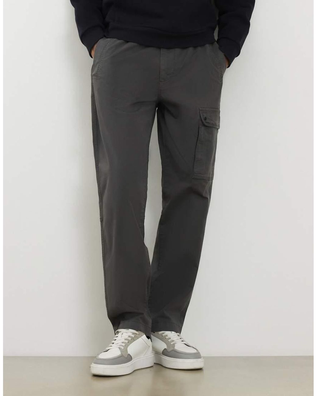 River Island Blue Regular Fit Stretch Cargo Trousers for men