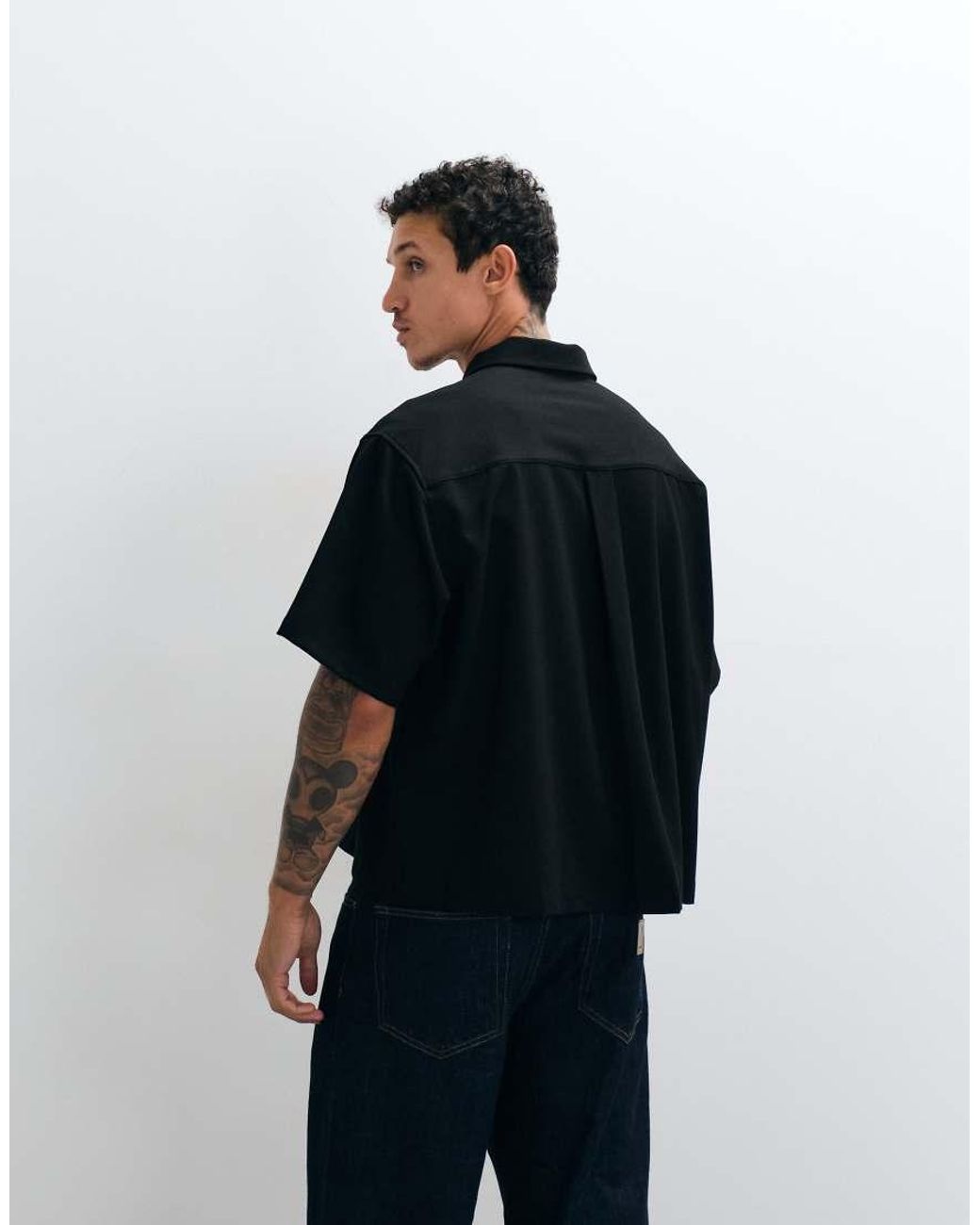 ASOS Blue Boxy Oversized 1/4 Zip Shirt for men