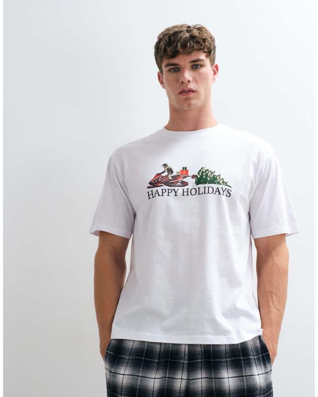 ASOS White Christmas Pyjama Tshirt And Checked Lounge Bottom Set for men