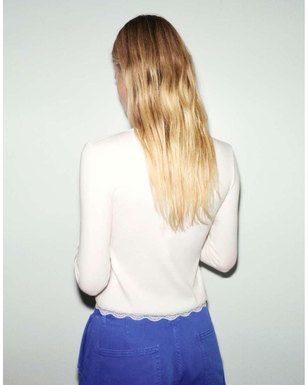 Pull&Bear White Buttoned Lace T-Shirt