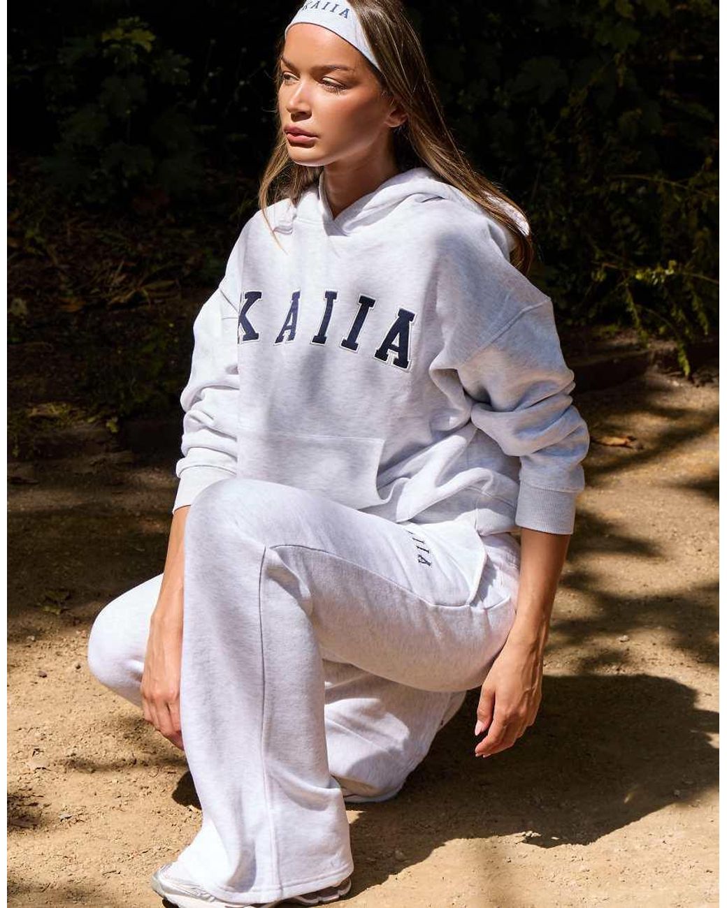 Kaiia Gray Cotton-blend Embroidered Logo Hoodie