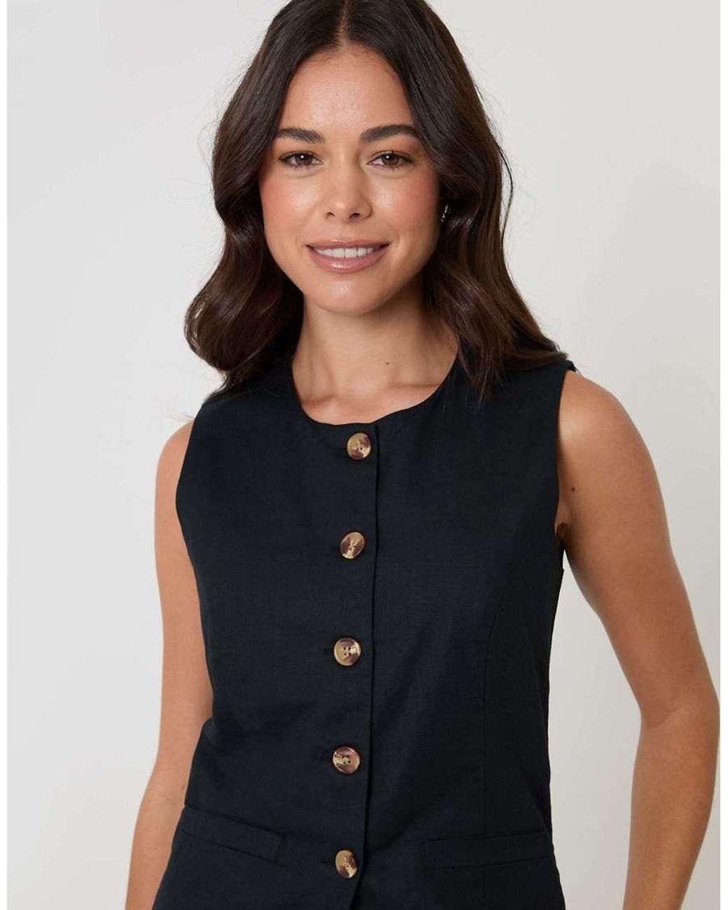 Threadbare Black Linen Blend Longline Waistcoat
