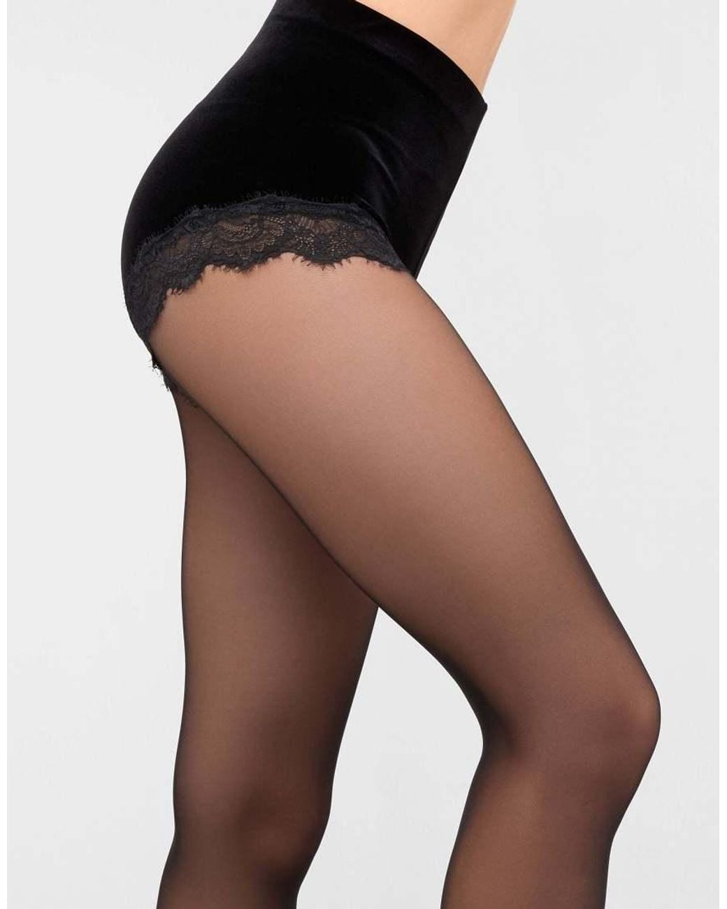 Calzedonia Black Velvet And Lace Culottes