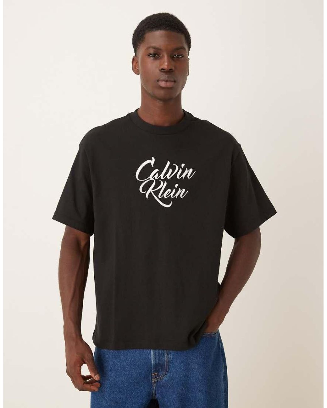 Calvin Klein Black Large Script Graphic T-Shirt for men