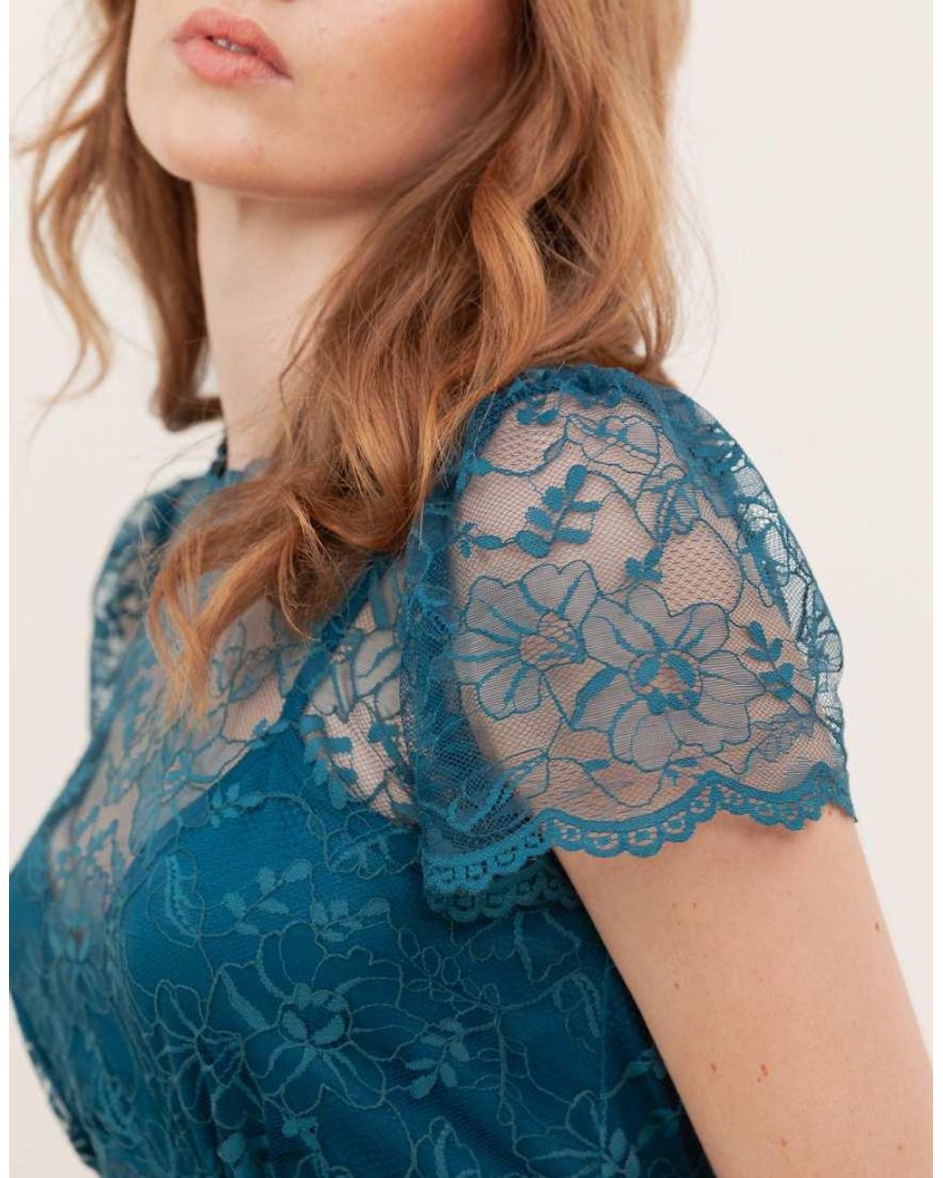 Lovedrobe Blue Floral Lace Short Sleeve Mini Dress
