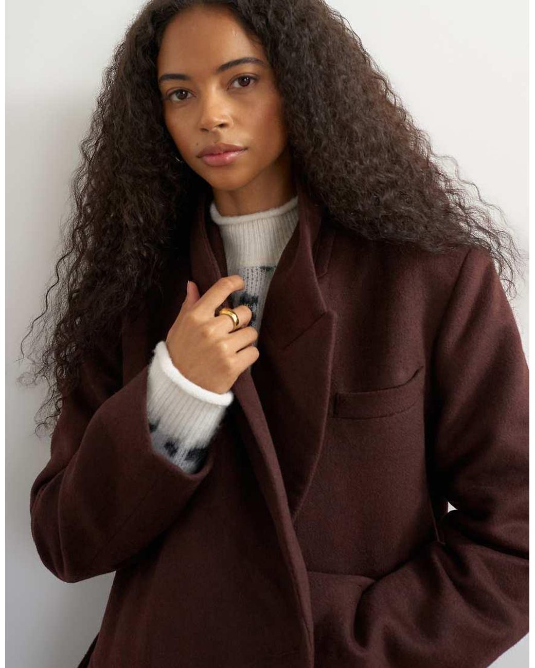 TOPSHOP Brown Belted Longline Formal Coat