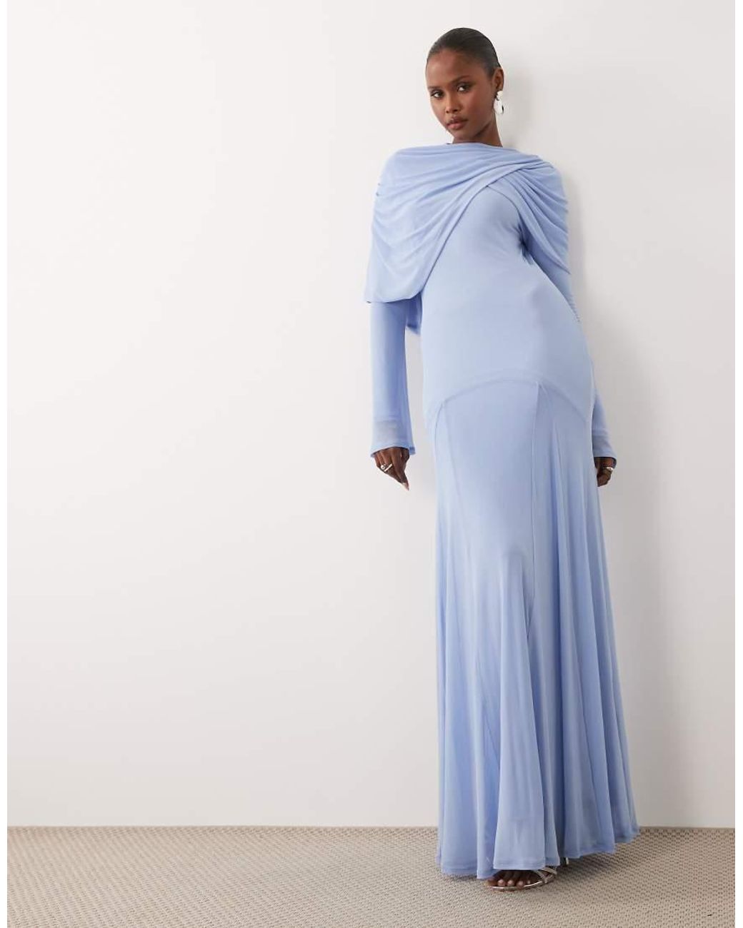 ASOS Modesty Mesh Maxi Dress With Overlay Draped Neckline Detail in ...